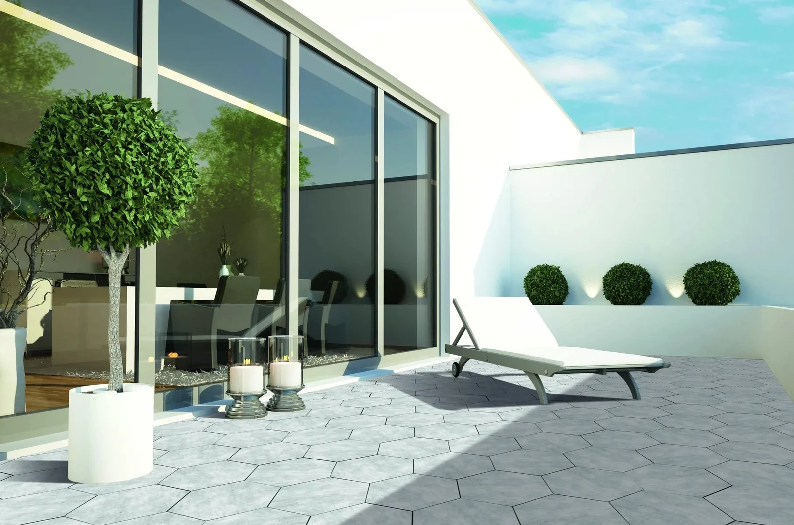 Staptegel Hexagon Quarzite Bianca o 60x52x2cm Wit