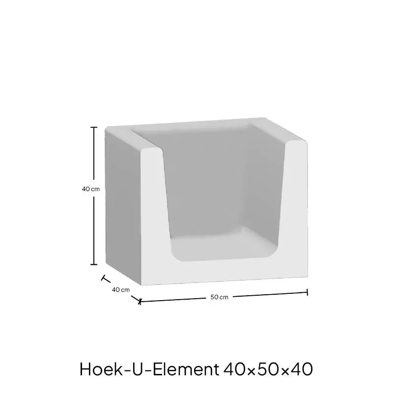 H) Hoek U-element 40x40x50cm Grijs